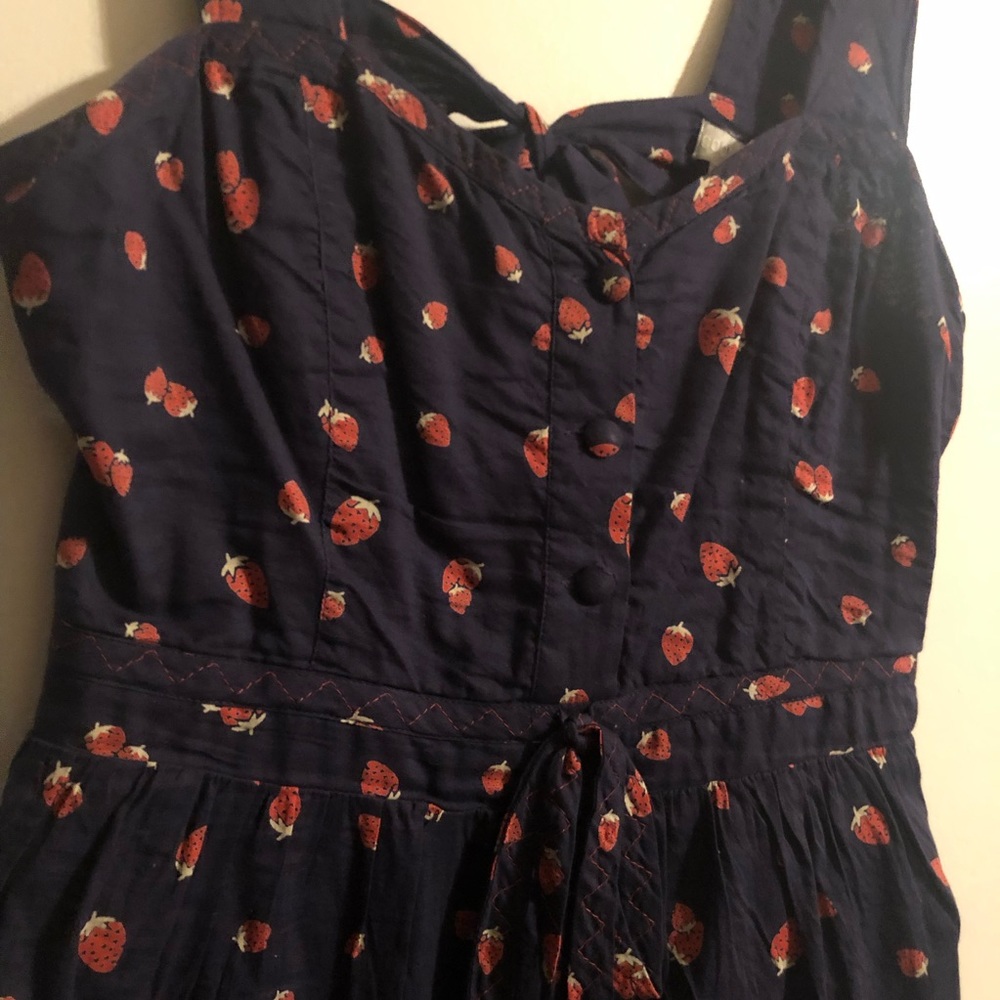 Cooperative navy blue summer dress w/ strawberries
